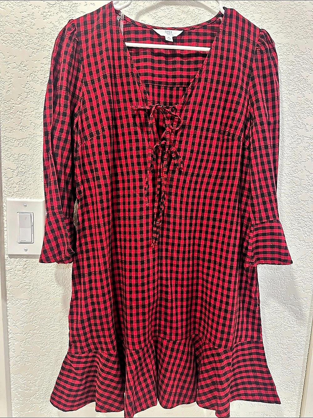 Time and Tru Checkered Mini Dress in Red & Black Size Medium